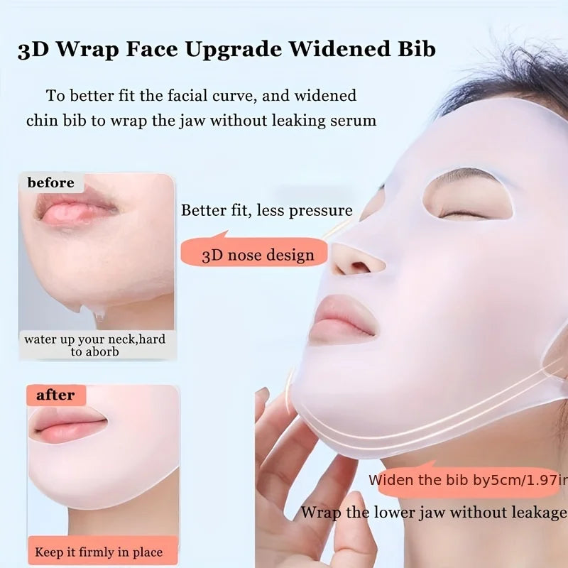 Silicone mask cover, ear-mounted fixed mask to moisturize and absorb essence, reusable facial care tool